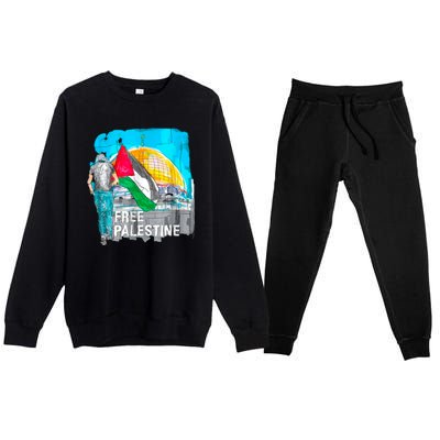 Free Palestine Save Gaza Ilustraion Premium Crewneck Sweatsuit Set