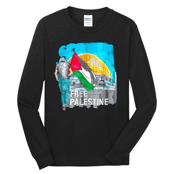 Free Palestine Save Gaza Ilustraion Tall Long Sleeve T-Shirt