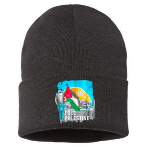 Free Palestine Save Gaza Ilustraion Sustainable Knit Beanie