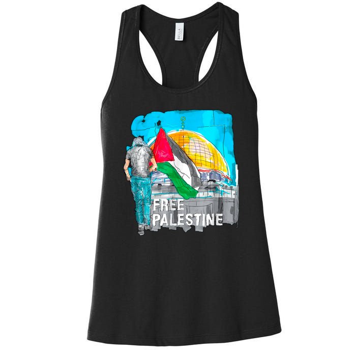 Free Palestine Save Gaza Ilustraion Women's Racerback Tank