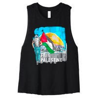 Free Palestine Save Gaza Ilustraion Women's Racerback Cropped Tank