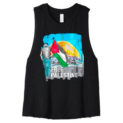 Free Palestine Save Gaza Ilustraion Women's Racerback Cropped Tank