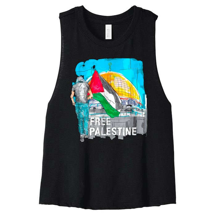 Free Palestine Save Gaza Ilustraion Women's Racerback Cropped Tank