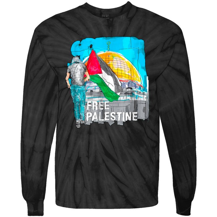 Free Palestine Save Gaza Ilustraion Tie-Dye Long Sleeve Shirt