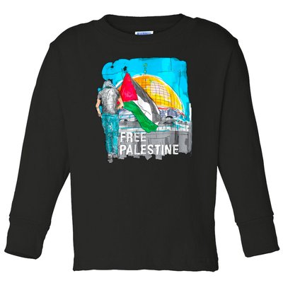 Free Palestine Save Gaza Ilustraion Toddler Long Sleeve Shirt