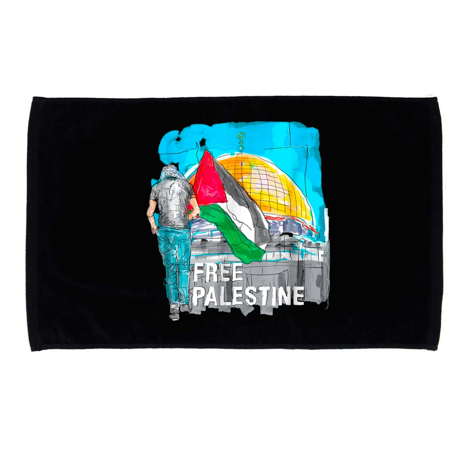 Free Palestine Save Gaza Ilustraion Microfiber Hand Towel