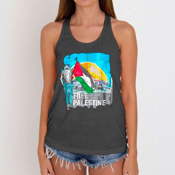 Free Palestine Save Gaza Ilustraion Women's Knotted Racerback Tank