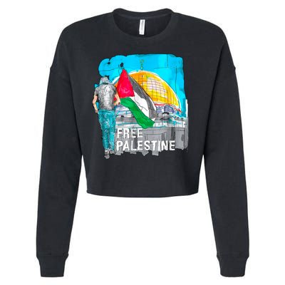 Free Palestine Save Gaza Ilustraion Cropped Pullover Crew