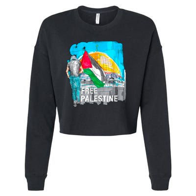 Free Palestine Save Gaza Ilustraion Cropped Pullover Crew