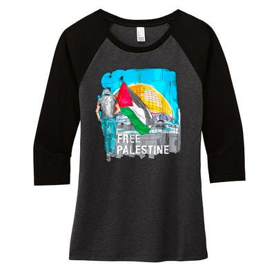 Free Palestine Save Gaza Ilustraion Women's Tri-Blend 3/4-Sleeve Raglan Shirt