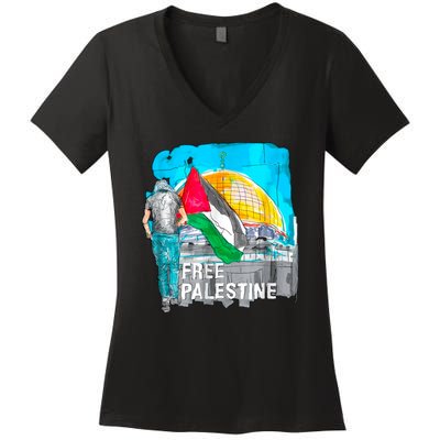 Free Palestine Save Gaza Ilustraion Women's V-Neck T-Shirt