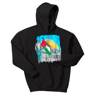 Free Palestine Save Gaza Ilustraion Kids Hoodie