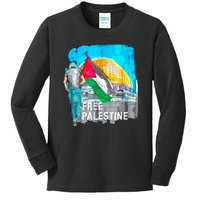 Free Palestine Save Gaza Ilustraion Kids Long Sleeve Shirt