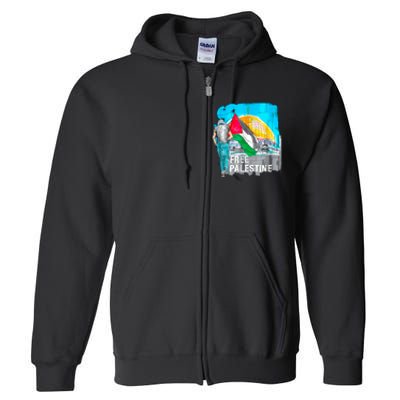 Free Palestine Save Gaza Ilustraion Full Zip Hoodie