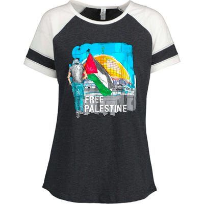 Free Palestine Save Gaza Ilustraion Enza Ladies Jersey Colorblock Tee