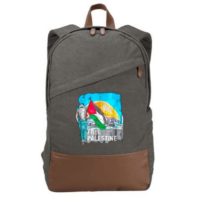 Free Palestine Save Gaza Ilustraion Cotton Canvas Backpack