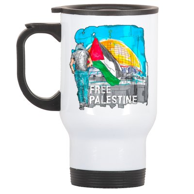 Free Palestine Save Gaza Ilustraion Stainless Steel Travel Mug