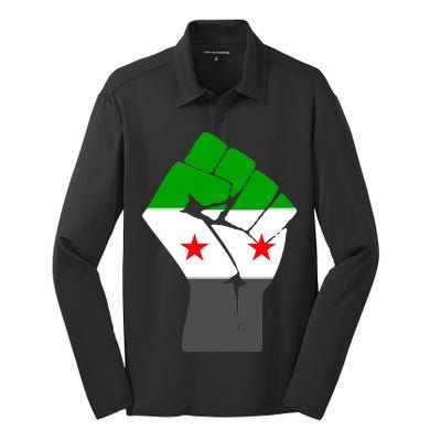 Free Syria Revolution Fist Flag Silk Touch Performance Long Sleeve Polo