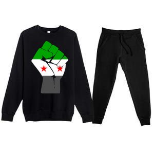 Free Syria Revolution Fist Flag Premium Crewneck Sweatsuit Set