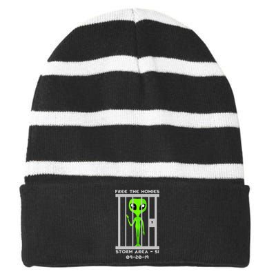 Free The Aliens Storm Area 51 Striped Beanie with Solid Band