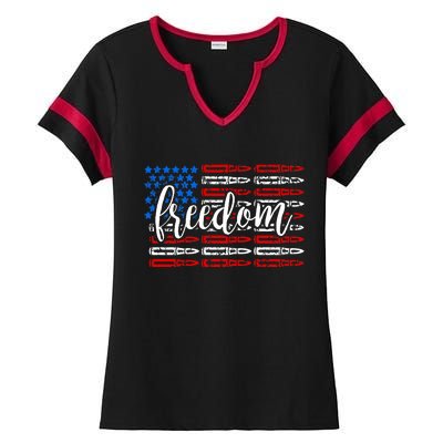 Freedom Bullet USA American Flag Ladies Halftime Notch Neck Tee