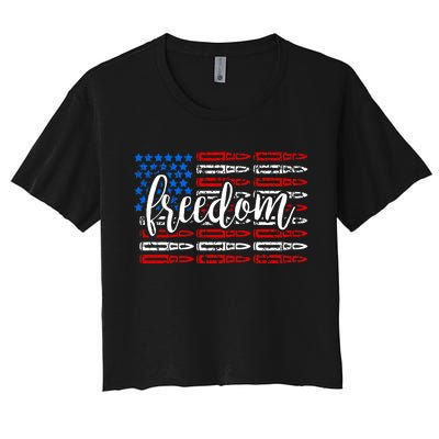 Freedom Bullet USA American Flag Women's Crop Top Tee