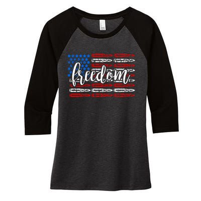 Freedom Bullet USA American Flag Women's Tri-Blend 3/4-Sleeve Raglan Shirt