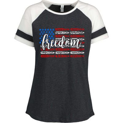 Freedom Bullet USA American Flag Enza Ladies Jersey Colorblock Tee