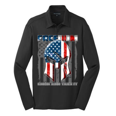 Freedom Come And Take It Gladiator US Flag Silk Touch Performance Long Sleeve Polo