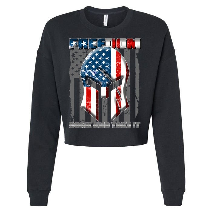 Freedom Come And Take It Gladiator US Flag Cropped Pullover Crew