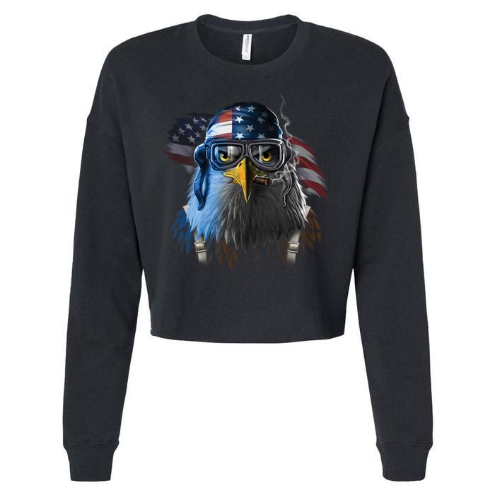 Freedom Fighter Bald American Eagle Cropped Pullover Crew
