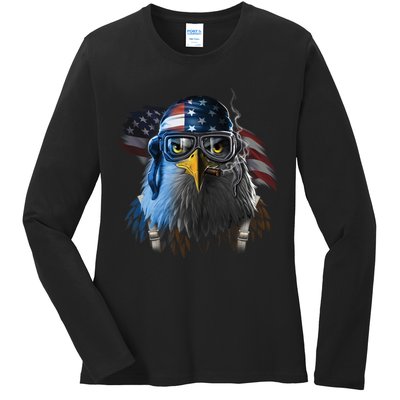 Freedom Fighter Bald American Eagle Ladies Long Sleeve Shirt