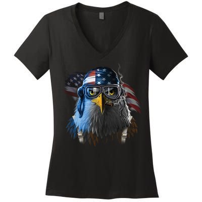 Freedom Fighter Bald American Eagle Women's V-Neck T-Shirt