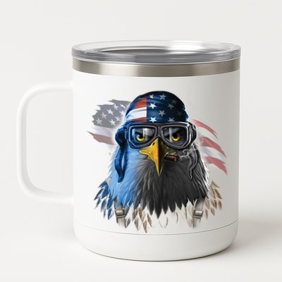 Freedom Fighter Bald American Eagle 12 oz Stainless Steel Tumbler Cup