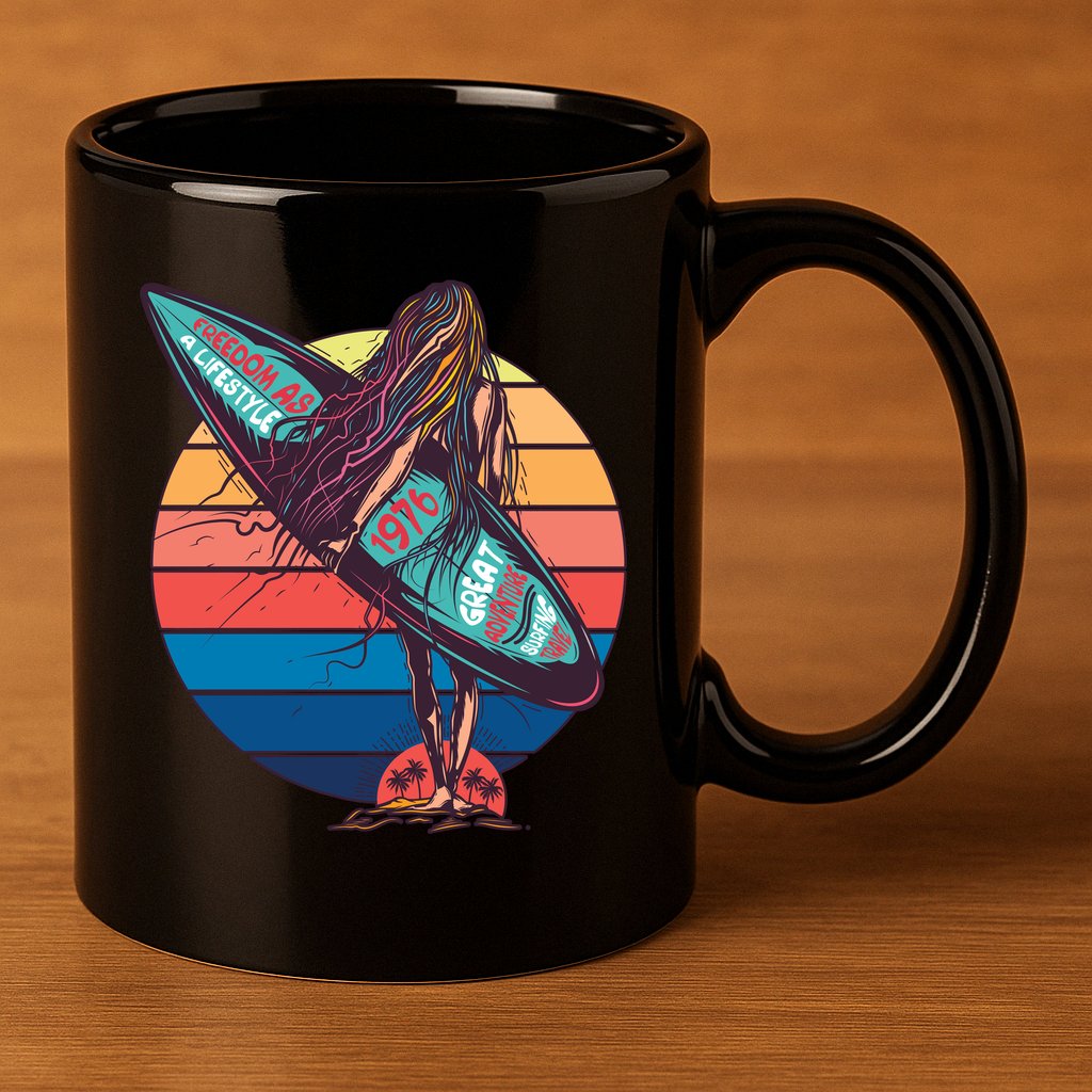 Freedom Is A Lifestyle Surfer 11oz C Handle Ceramic Mug