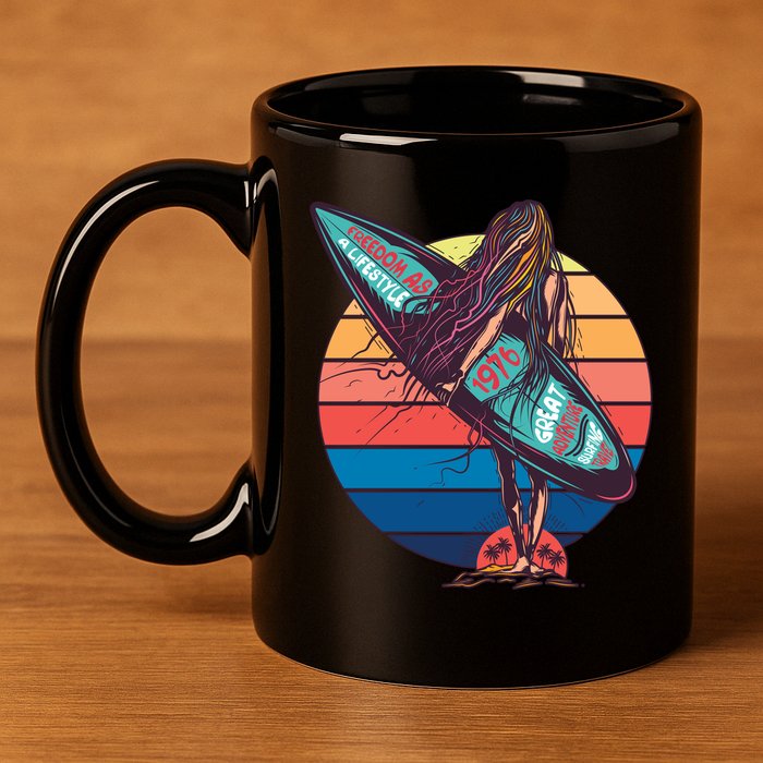 Freedom Is A Lifestyle Surfer 11oz C Handle Ceramic Mug