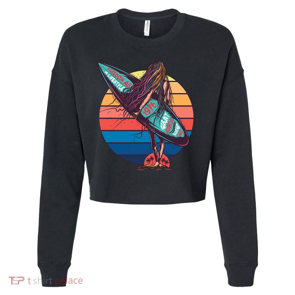 Freedom Is A Lifestyle Surfer Cropped Pullover Crew