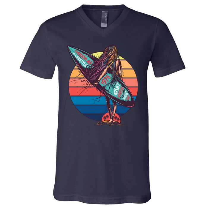 Freedom Is A Lifestyle Surfer V-Neck T-Shirt