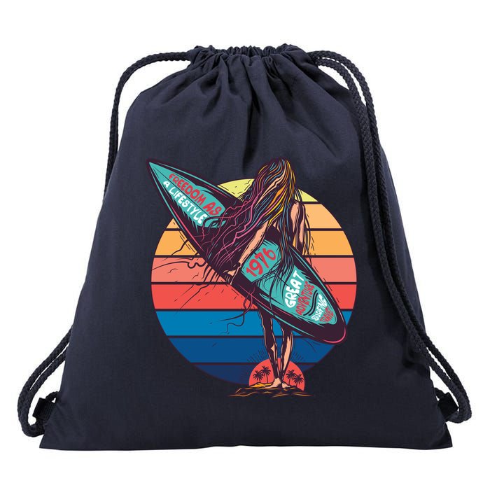 Freedom Is A Lifestyle Surfer Drawstring Bag