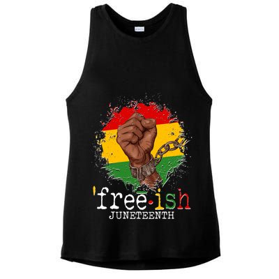 Freeish Juneteenth June 19 Fist Breaking Chains Ladies PosiCharge Tri-Blend Wicking Tank