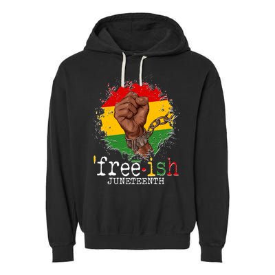 Freeish Juneteenth June 19 Fist Breaking Chains Garment-Dyed Fleece Hoodie