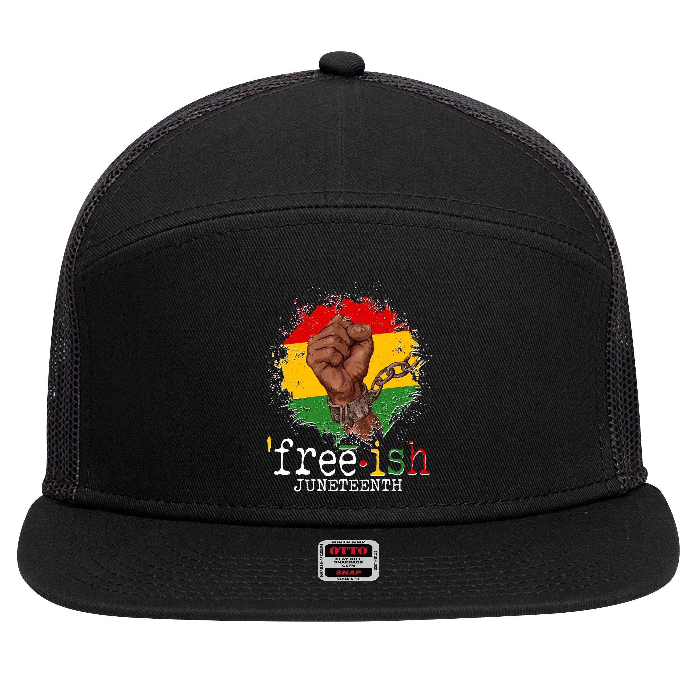 Freeish Juneteenth June 19 Fist Breaking Chains 7 Panel Mesh Trucker Snapback Hat