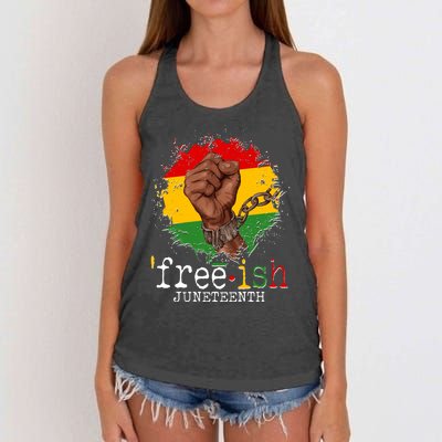 Freeish Juneteenth June 19 Fist Breaking Chains Women's Knotted Racerback Tank