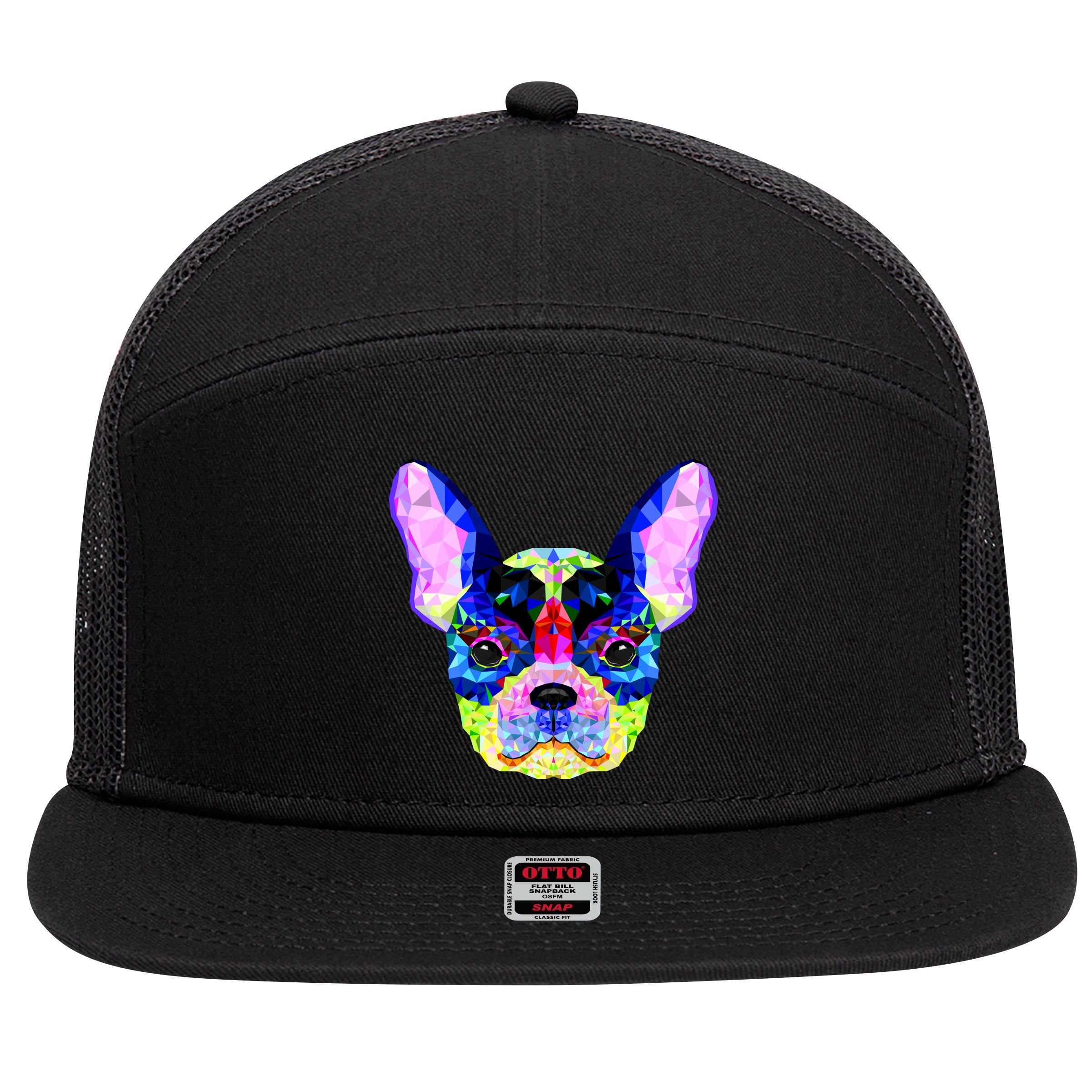 French Bulldog Geometric 7 Panel Mesh Trucker Snapback Hat