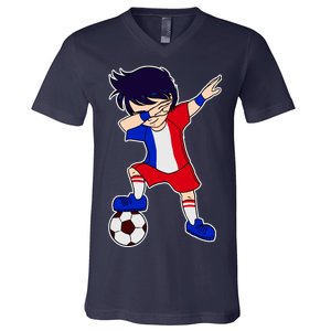 French Dabbing Soccer Boy France V-Neck T-Shirt