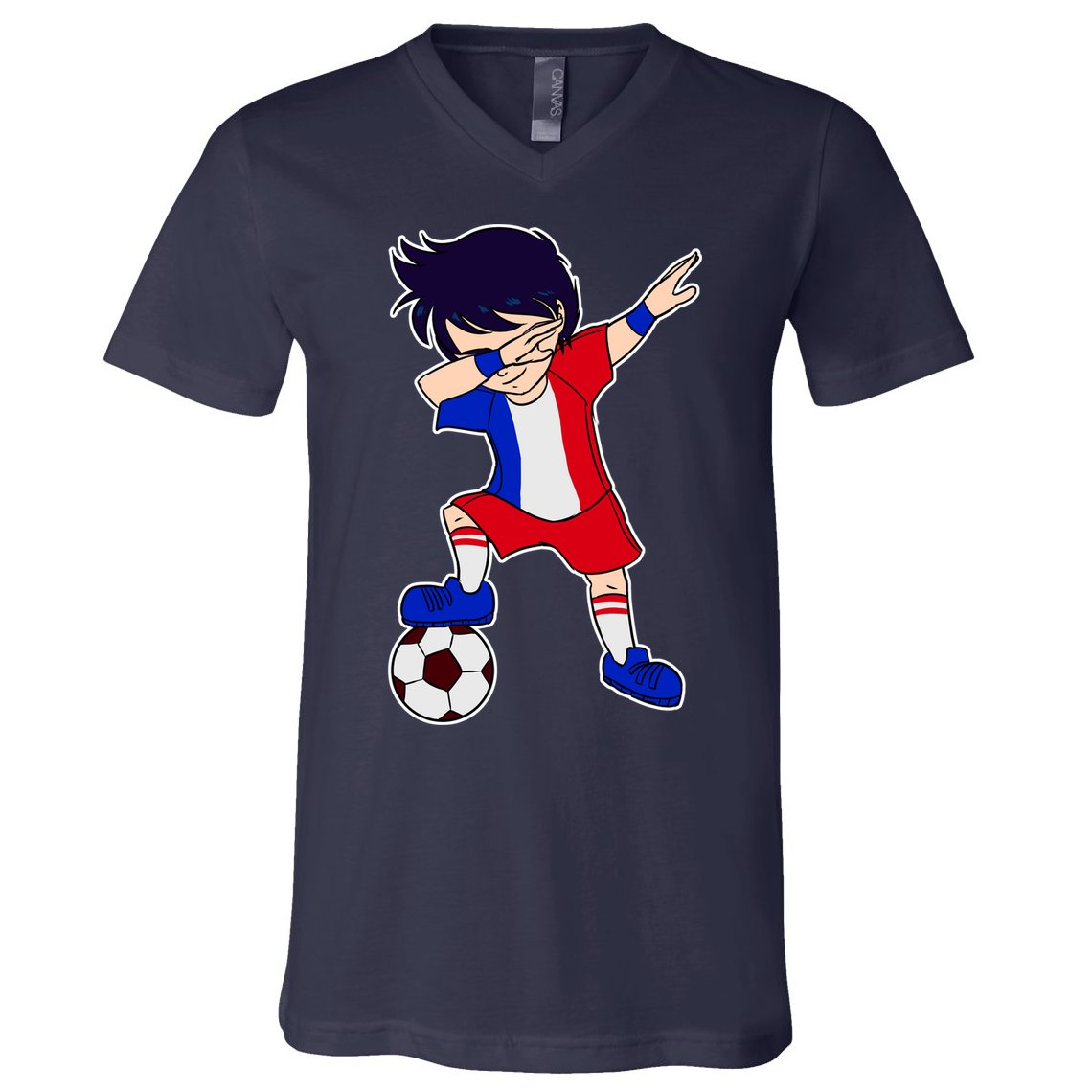 French Dabbing Soccer Boy France V-Neck T-Shirt