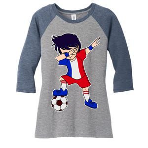 French Dabbing Soccer Boy France Women's Tri-Blend 3/4-Sleeve Raglan Shirt