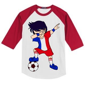 French Dabbing Soccer Boy France Kids Colorblock Raglan Jersey