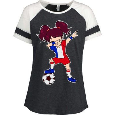 French Dabbing Soccer Girl France Enza Ladies Jersey Colorblock Tee