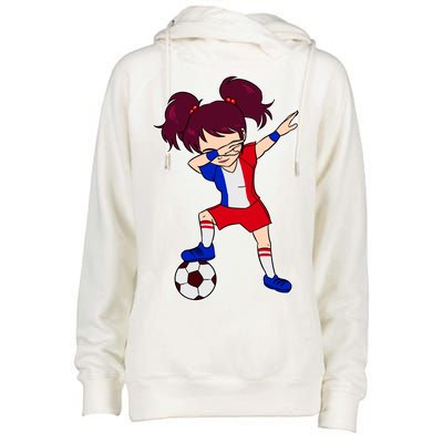 French Dabbing Soccer Girl France Womens Funnel Neck Pullover Hood